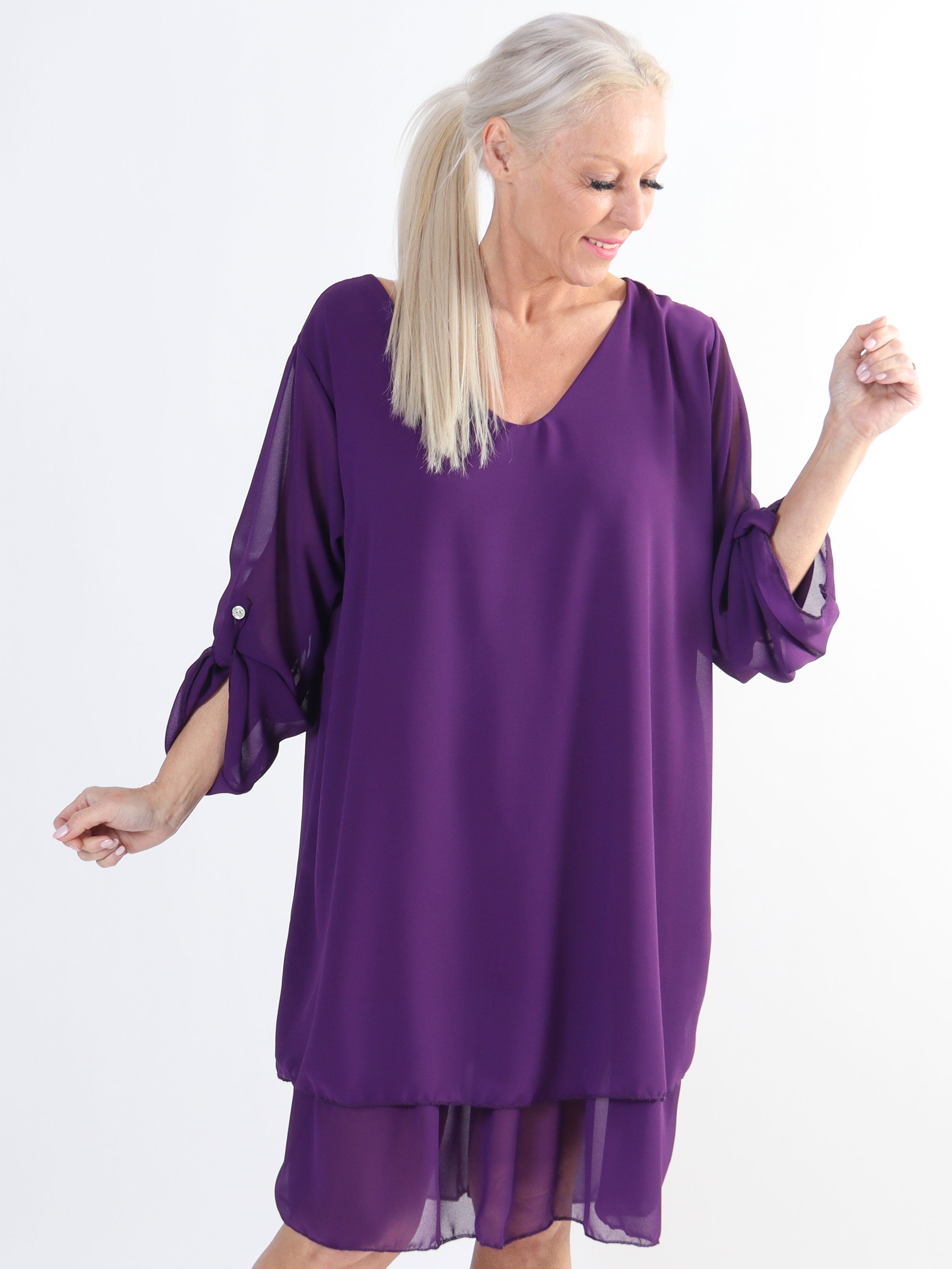 Jill - Chiffon tunikakjole med viskose underkjole